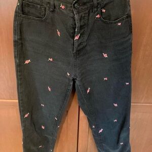rose embroidered jeans